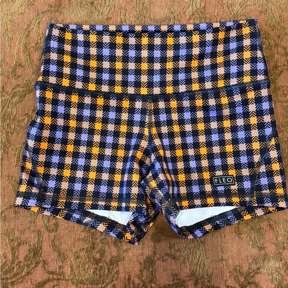Purple & orange Fleo workout shorts